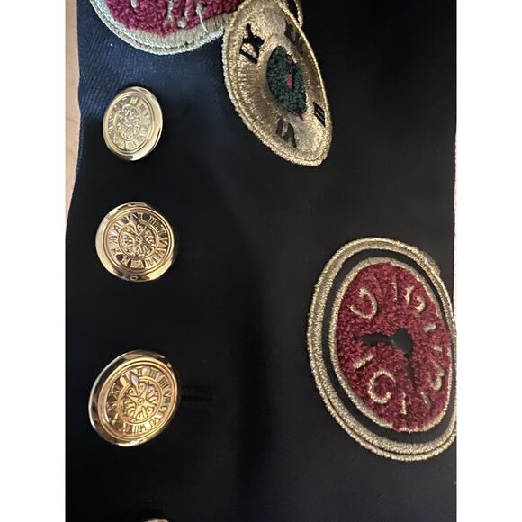 VTG 1992 Escada Clock Patch Gold Buttons Embroidered Black Wool Blazer 38 US 6 - Picture 7 of 7